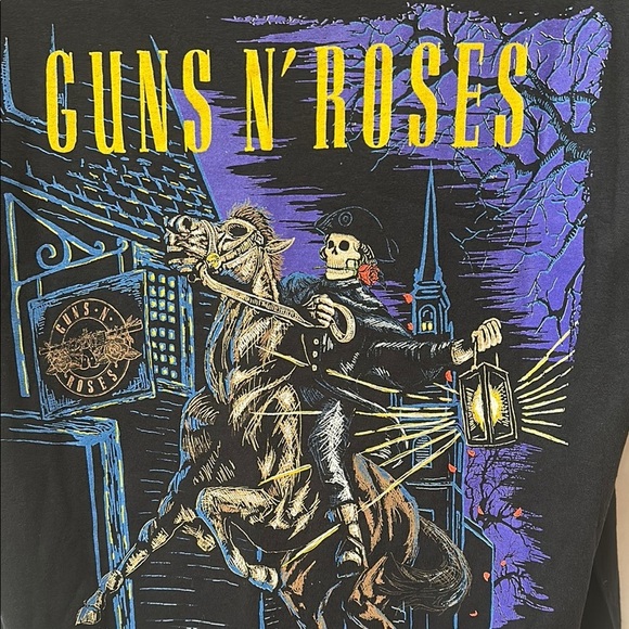 Guns & Roses GNR Boston Skeleton Horseman Rock and Roll Black Graphic T-Shirt - Picture 2 of 5